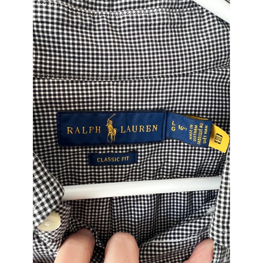 Ralph Lauren Black Gingham Checkered Button Up Shirt‎ Size Large Classic Fit - Picture 3 of 8